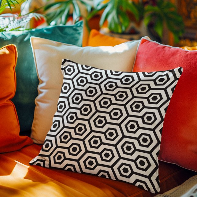 Coussin Noir sur le Motif géométrique octogone blanc (Créateur téléchargé)