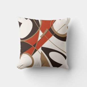 Coussin Noir Tan Rouge foncé sur Hors Blanc Diagonal Abstr