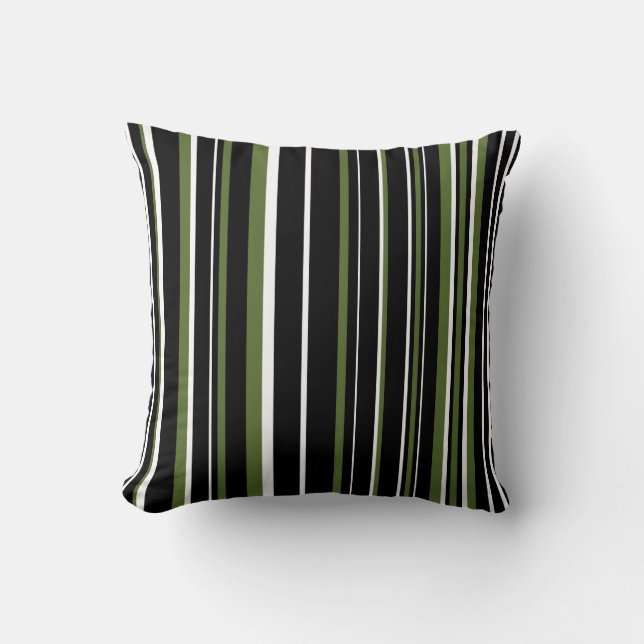 Coussin Noir, vert olive et rayure de code-barres blanche (Recto)