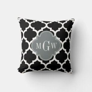 Coussin Noir Wht Marocain #5 Charbon 3 Initial Monogramme