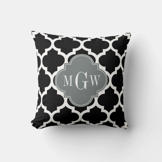 Coussin Noir Wht Marocain #5 Charbon 3 Initial Monogramme (Recto)