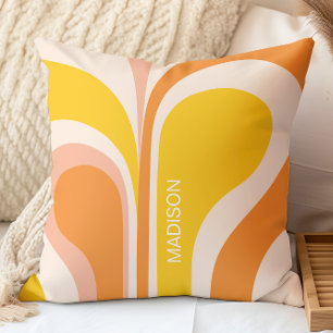 Coussin Nom Abstrait Rétro Groovy Abricot Orange Jaune