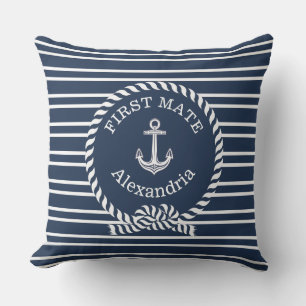 Coussin  Nom Ancre Corde Marine Blue First Mate