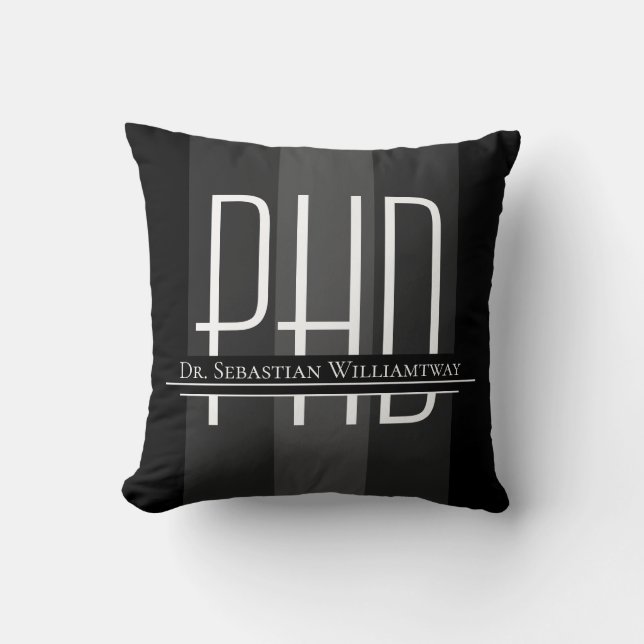 Coussin Nom Black Grey Graduation PhD Throw Pillow (Recto)