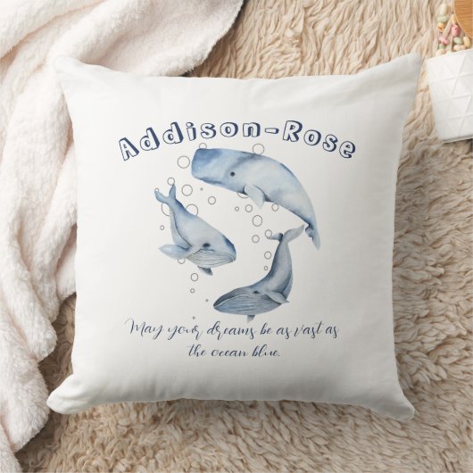 Coussin Nom Blue White Whale Ocean Theme Nursery (Couverture)