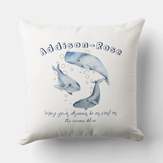 Coussin Nom Blue White Whale Ocean Theme Nursery (Verso)