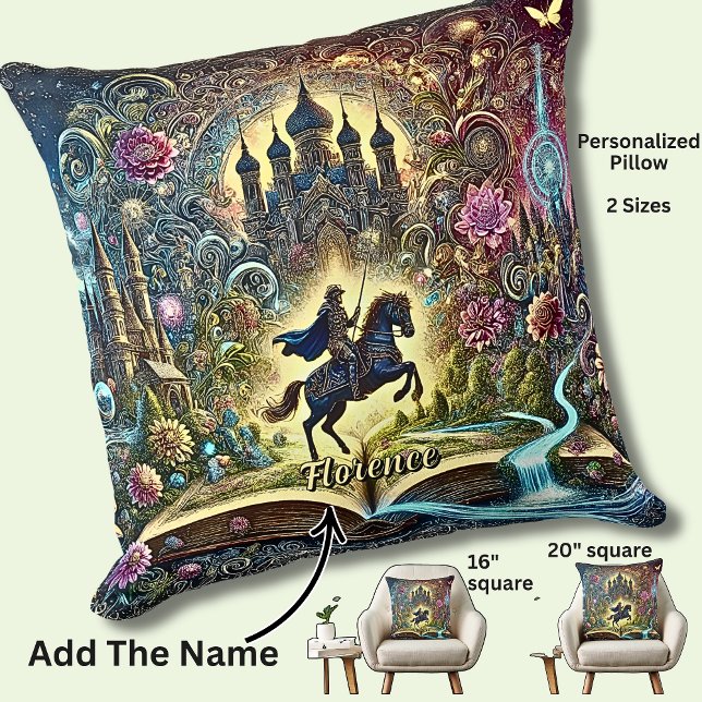 Coussin Nom, Châteaux Aventures Cavalier Cheval Mythique  (Créateur téléchargé)