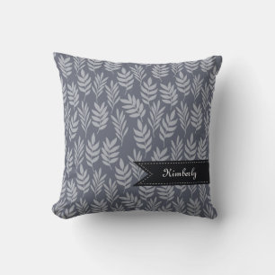 Coussin Nom Chic Avec Élégant Feuille gris ardoise