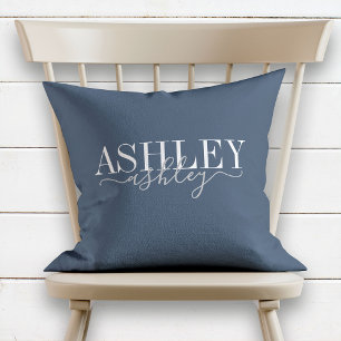 Coussin Nom chic Monogram Navy Blue Grey Elegant