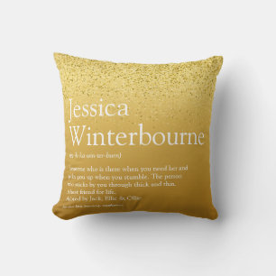 Coussin Nom d'ami en or pur Définition Paillettes