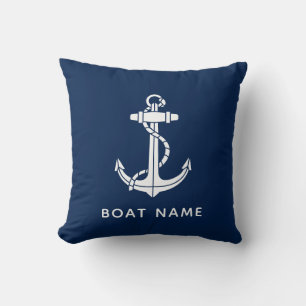 Coussin Nom de bateau moderne Ancre personnalisée