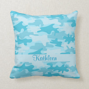 Coussin Nom de camouflage de Camo de bleu de turquoise