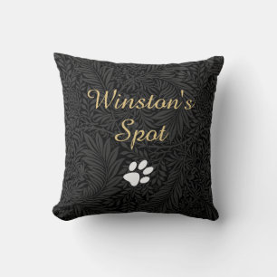 Coussin Nom de compagnie élégant floral noir écriture doré