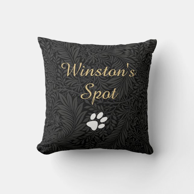 Coussin Nom de compagnie élégant floral noir écriture doré (Recto)