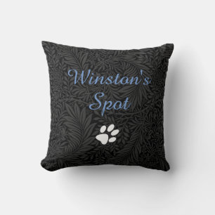 Coussin Nom de compagnie personnalisé Fleurs noires bleues