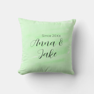 Coussin Nom de couple de mariage date aquarelle verte past