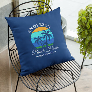 Coussin Nom de famille Beach House Sun Palm Trees Blue