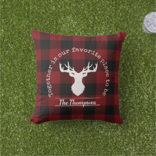 Coussin Nom de famille Cerf Plaid Buffle Rouge et Noir