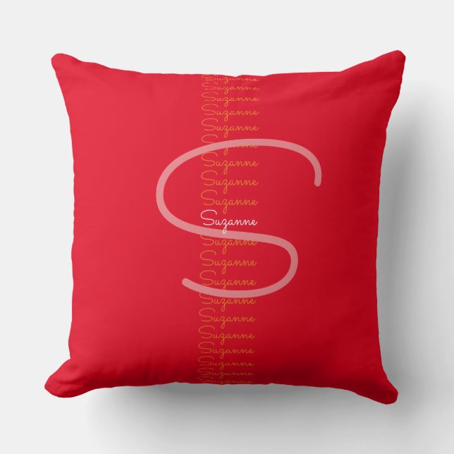 Coussin nom de famille créatif typographie monogramme roug (Recto)