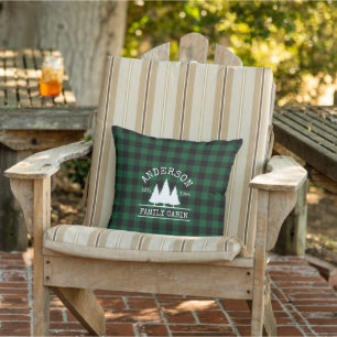 Coussin Nom de famille du cabine Green Buffalo Plaid