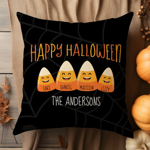 Coussin Nom de famille en candy corn Halloween personnalis