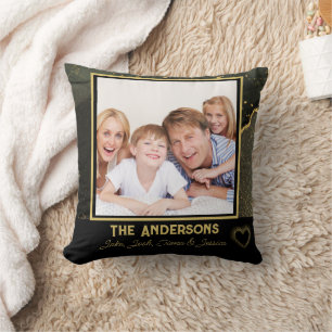 Coussin Nom de famille et photo tendance noir et or
