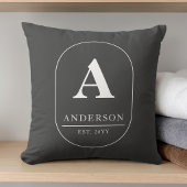 Coussin Nom de famille établi en gris avec monogramme pers