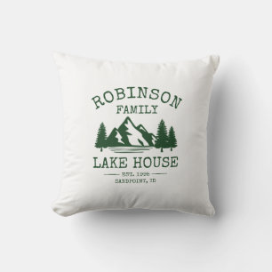 Coussin Nom de famille Lake House Forest Green Trees