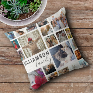 Coussin Nom de famille moderne Collage de 21 photos