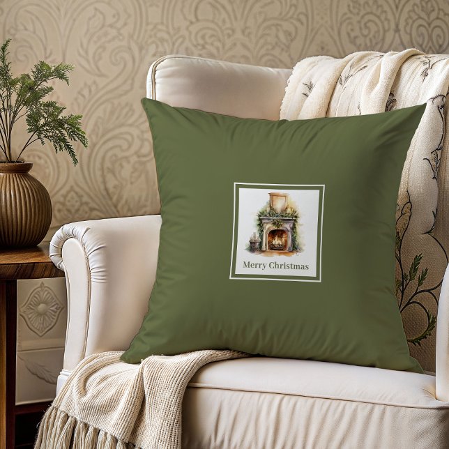 Coussin Nom de famille moderne écriture terreuse Cadeau de (Modern earthy script family name Christmas gift pillow

)