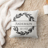 Coussin Nom de famille Monogramme Feuille noir blanc (Couverture)