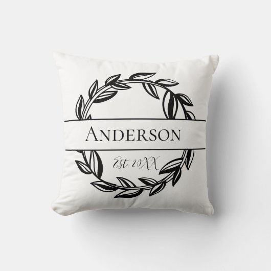 Coussin Nom de famille Monogramme Feuille noir blanc (Recto)
