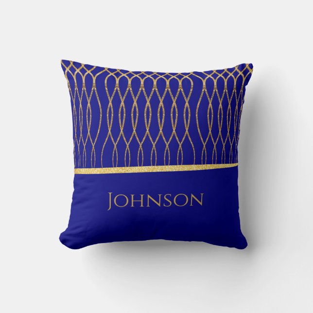Coussin Nom de famille Navy Gold Art Déco (Recto)