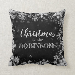 Coussin Nom de famille Noël Silver Winter Snowflakes