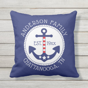 Coussin Nom de famille patriotique nautique d'Ancre