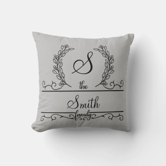 Coussin Nom de famille personnalisé avec monogramme (Recto)