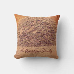 Coussin Nom de famille personnalisé Boho Floral Rétro Oran