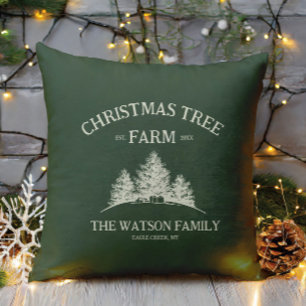 Coussin Nom de famille personnalisé Christmas Tree Farm Re