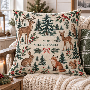 Coussin Nom de famille personnalisé d'animal de forêt bois