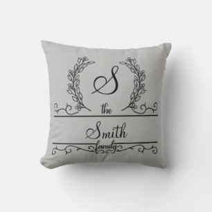 Coussin Nom de famille personnalisé et monogrammé