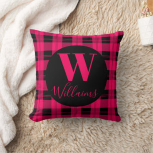 Coussin Nom de famille Plaid moderne Hot rose noir
