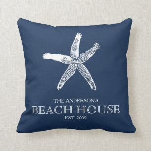Coussin Nom de famille Starfish Navy Blue Beach House
