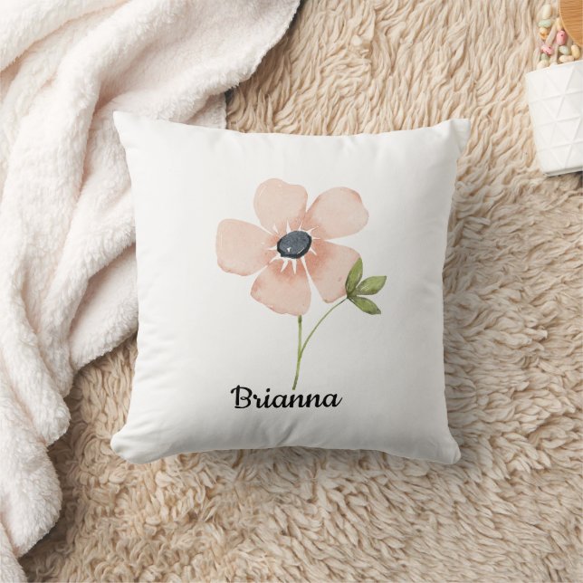 Coussin Nom de fleur à l'aquarelle rose (Couverture)