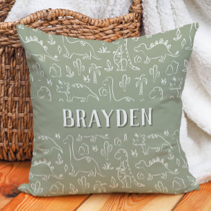 Coussin Nom de garçon Boho dinosaure Cute Earthy vert saug