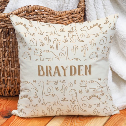 Coussin Nom de garçon Boho dinosaure mignon beige marron c