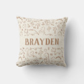 Coussin Nom de garçon Boho dinosaure mignon beige marron c (Recto)