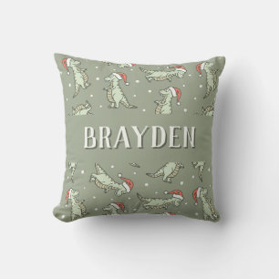 Coussin Nom de garçon Noël dinosaure Santa Tyrannosaurus