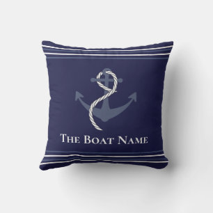 Coussin Nom de la famille ou du bateau Marine Blue Ancre R