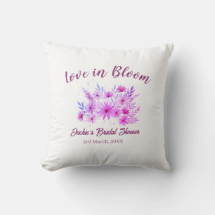 Coussin nom de la fête de mariage bohème rose en fleurs ré