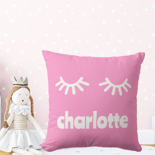 Coussin Nom de la fille Eyelashes rose doux